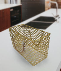 Metal Storage Basket With Golden Jute Handle
