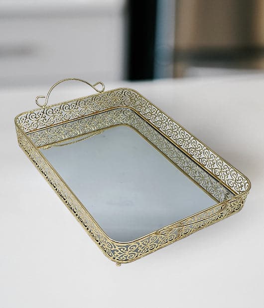 Rectangle Mirror Serving Tray 2pc Set