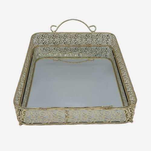 Rectangle Mirror Serving Tray 2pc Set