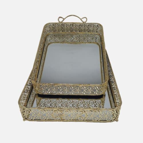 Rectangle Mirror Serving Tray 2pc Set
