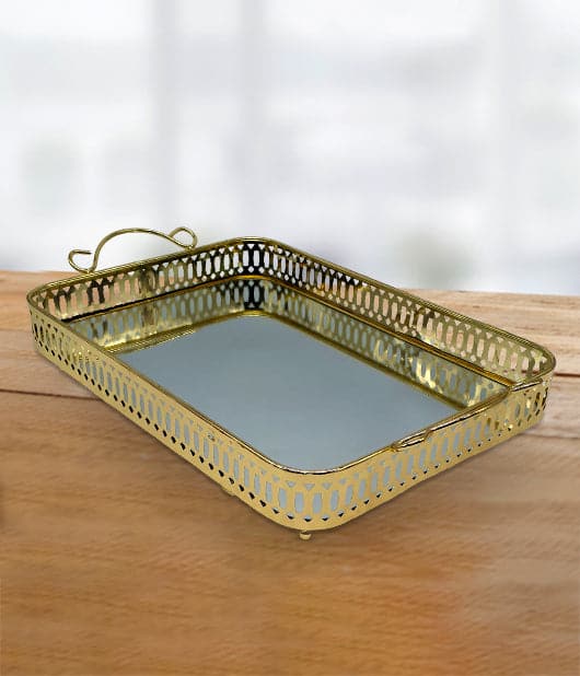 Rectangle Geometrical Design Mirror Serving Tray 2pc Set