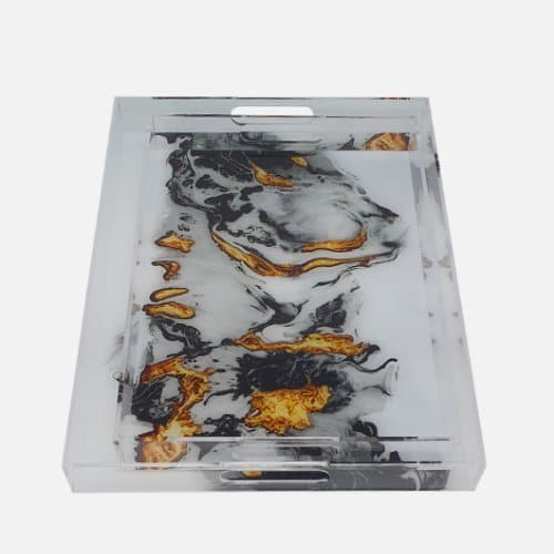 Abstract Painting Acrylic Serving Plate With Handles