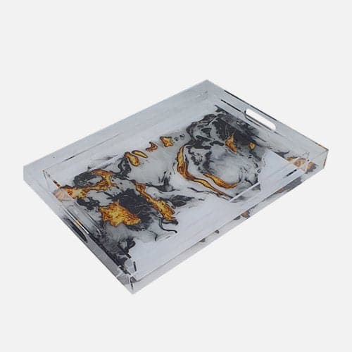 Abstract Painting Acrylic Serving Plate With Handles