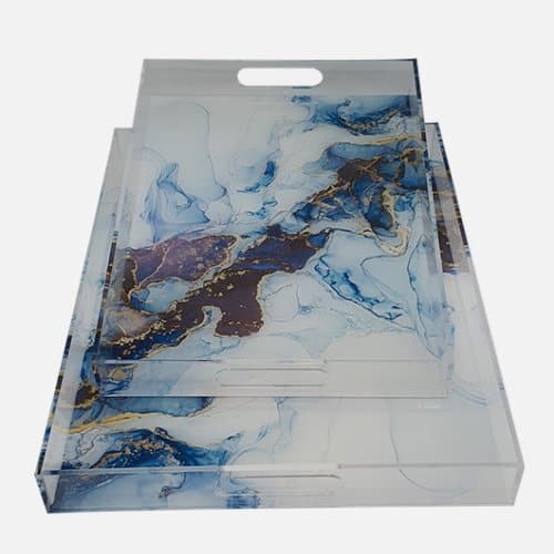 Abstract Painting Acrylic Serving Plate With Handle