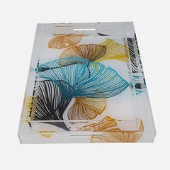 Abstract Flower Petal Painting Acrylic Serving Plate With Handle
