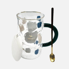 Printed Glass Cup with A Ceramic Lid And Stainless Steel Spoon