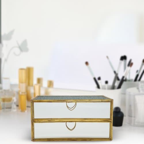 Glass Jewelry Trinket Box With 2 Drawers