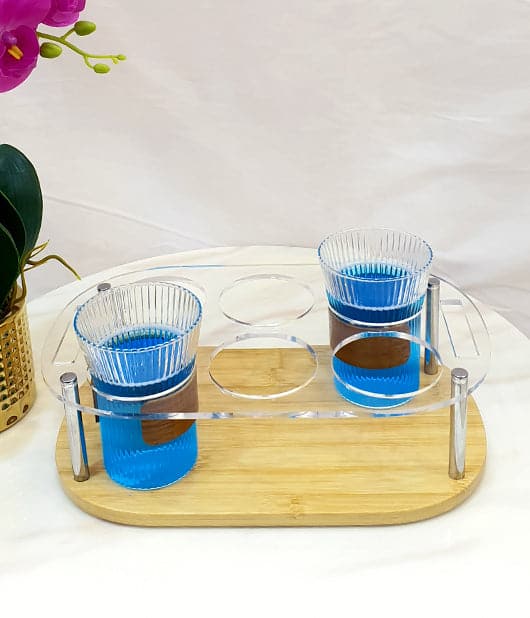 Acrylic Six Wooden Glass Holder