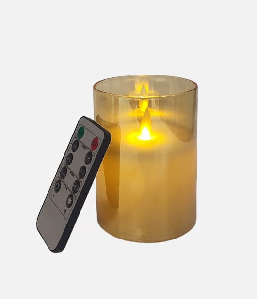 3 Gold Glass LED Candles: Remote & Battery Operated
