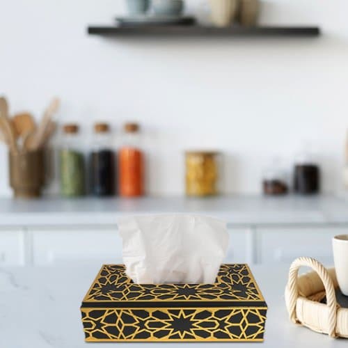 Black Gold Wooden Tissue Box