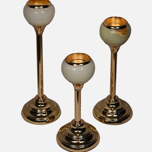 Metal And Ceramic Pillar Candle Holder Gold (Set Of 3)