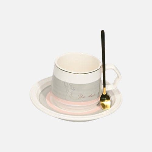 White Ceramic Cup With Spoon And Saucer