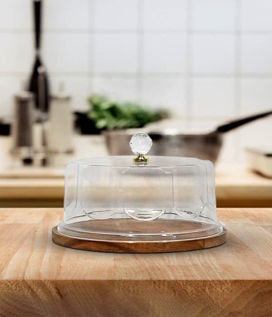 Cake Box With Wooden Tray And Snap On Clear Acrylic Lid