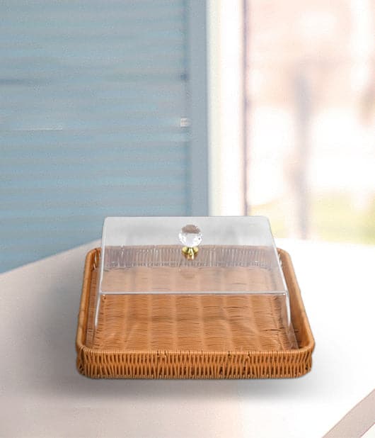 Rattan Cake Tray With Clear Acrylic Cover