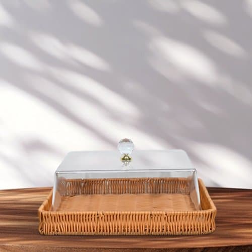 Rattan Cake Tray With Clear Acrylic Cover