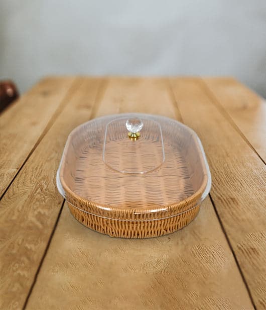 Rattan Cake Tray With Clear Acrylic Lid