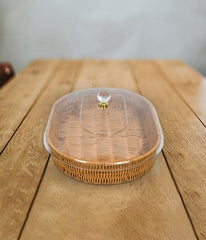 Rattan Cake Tray With Clear Acrylic Lid