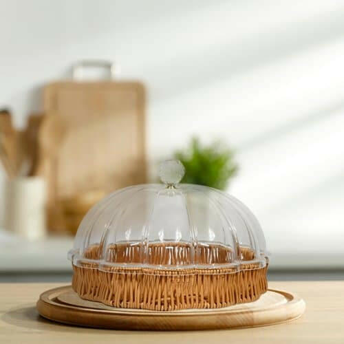 Wooden Cake Box With Clear Acrylic Lid And Crystal Dome