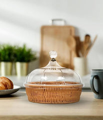Round Rattan Cake Box With Clear Acrylic Lid