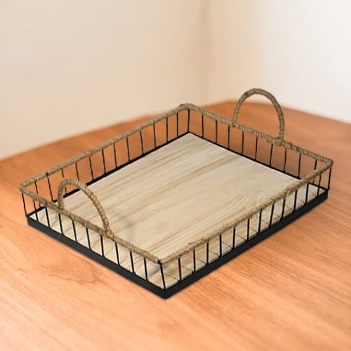 Wood Serving Tray With Jute Handles