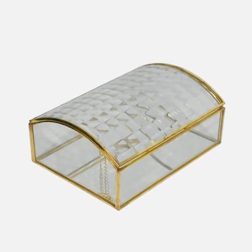 Patterned Glass Ornament Box With Linked Chain