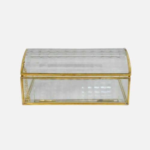 Patterned Glass And Metal Ornament Box With Mirror Inside
