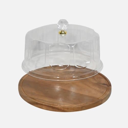 Cake Box With Wooden Tray And Snap On Clear Acrylic Lid