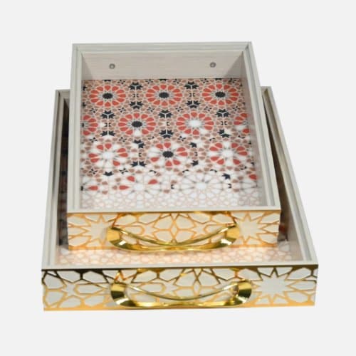 Decorative Tray With Metal Handles (Set of 2)