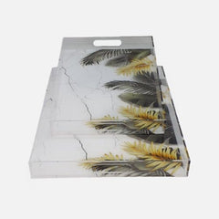 Leaf Painted Serving Tray With Handles