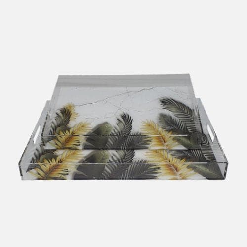 Leaf Painted Serving Tray With Handles