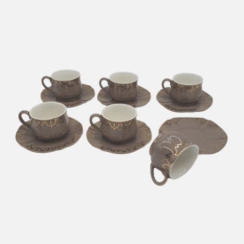 Dinner Ware Brown Color Small Tea Cup & Saucer 6pc Set