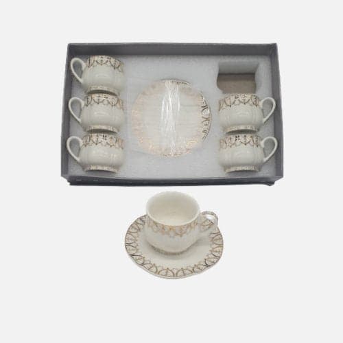Elegant White Small Tea Cup & Saucer 6pc Set