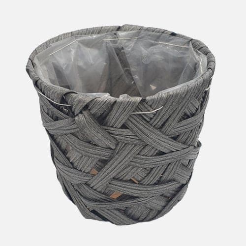 Grey Color Handwoven Flower Basket With Black Stand - homeelgance.ae