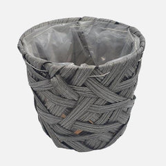 Grey Color Handwoven Flower Basket With Black Stand - homeelgance.ae
