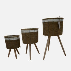 Jute Handwoven Basket Stand with Tripod Legs