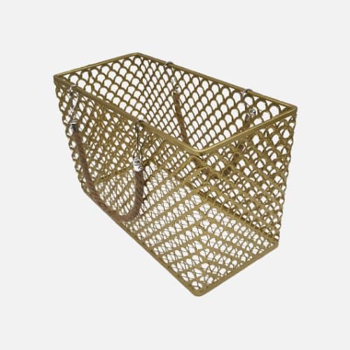 Metal Storage Basket With Golden Jute Handle
