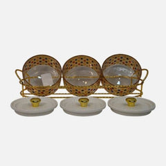 Colorful 3-Pc Glass Storage Set with Gold Stand