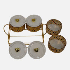 Colorful 4-Pc Glass Storage Set with Gold Stand