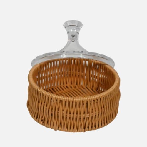 Multifunctional Rattan Cake Box With Clear Acrylic Lid And Tall Dome