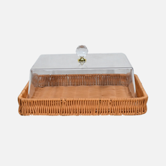 Rattan Cake Tray With Clear Acrylic Cover