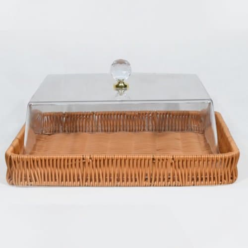 Rattan Cake Tray With Clear Acrylic Cover