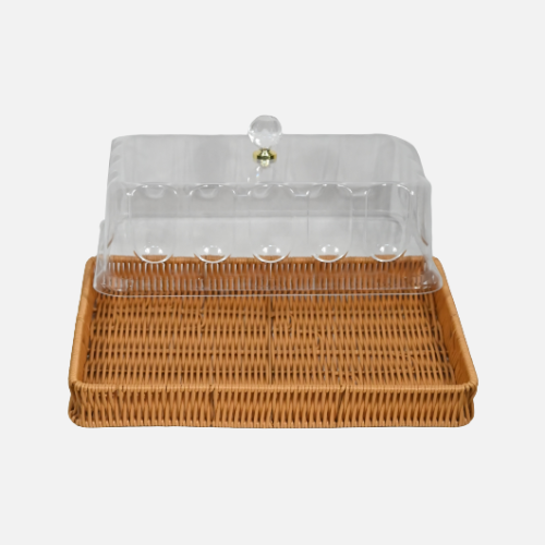 Rectangular Rattan Cake Box With Acrylic Cover