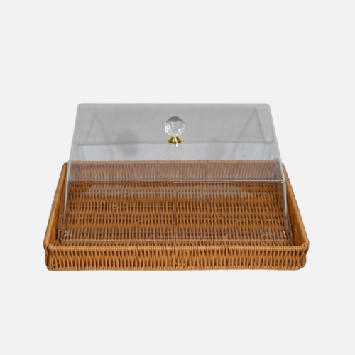 Rectangular Wicker Cake Box With Clear Lid