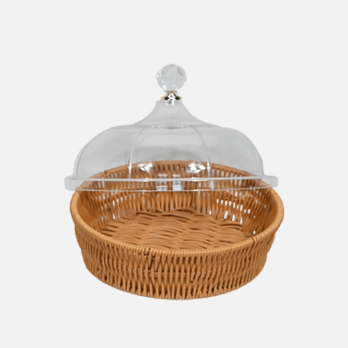 Round Rattan Cake Box With Clear Acrylic Lid