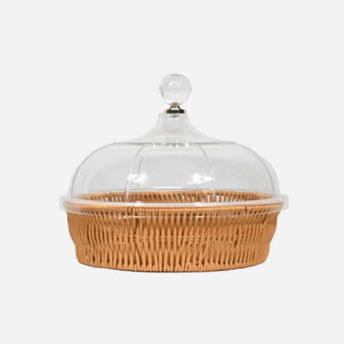 Round Rattan Cake Box With Clear Acrylic Lid