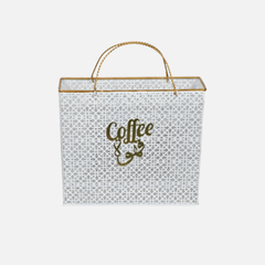 White Gift Bag Shape Basket With Golden Color Handle