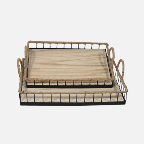 Wood Serving Tray With Jute Handles